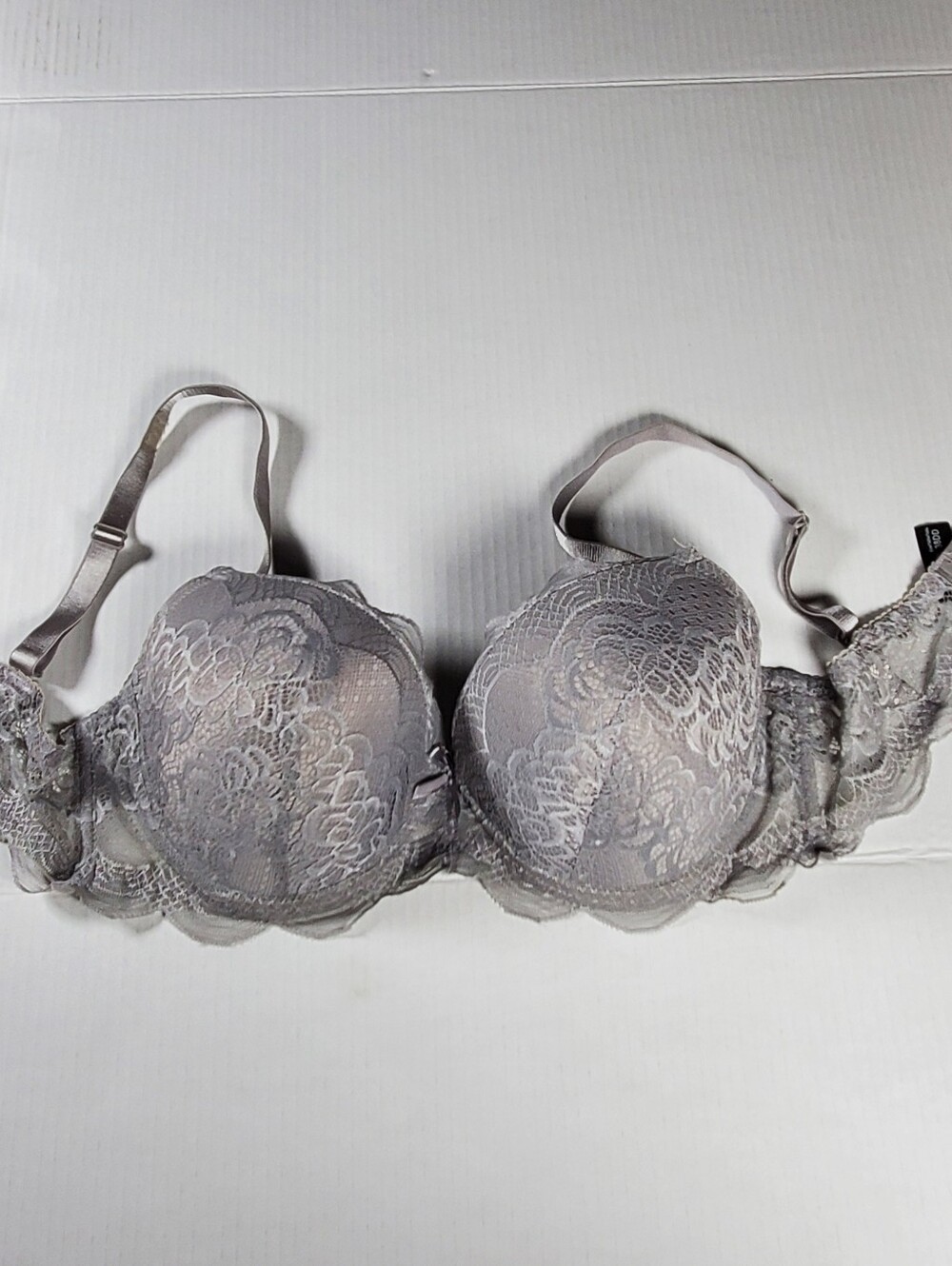 Womens 38DD Gray Floral Lace Underwire Padded Bra Push Up Romantic Lingerie